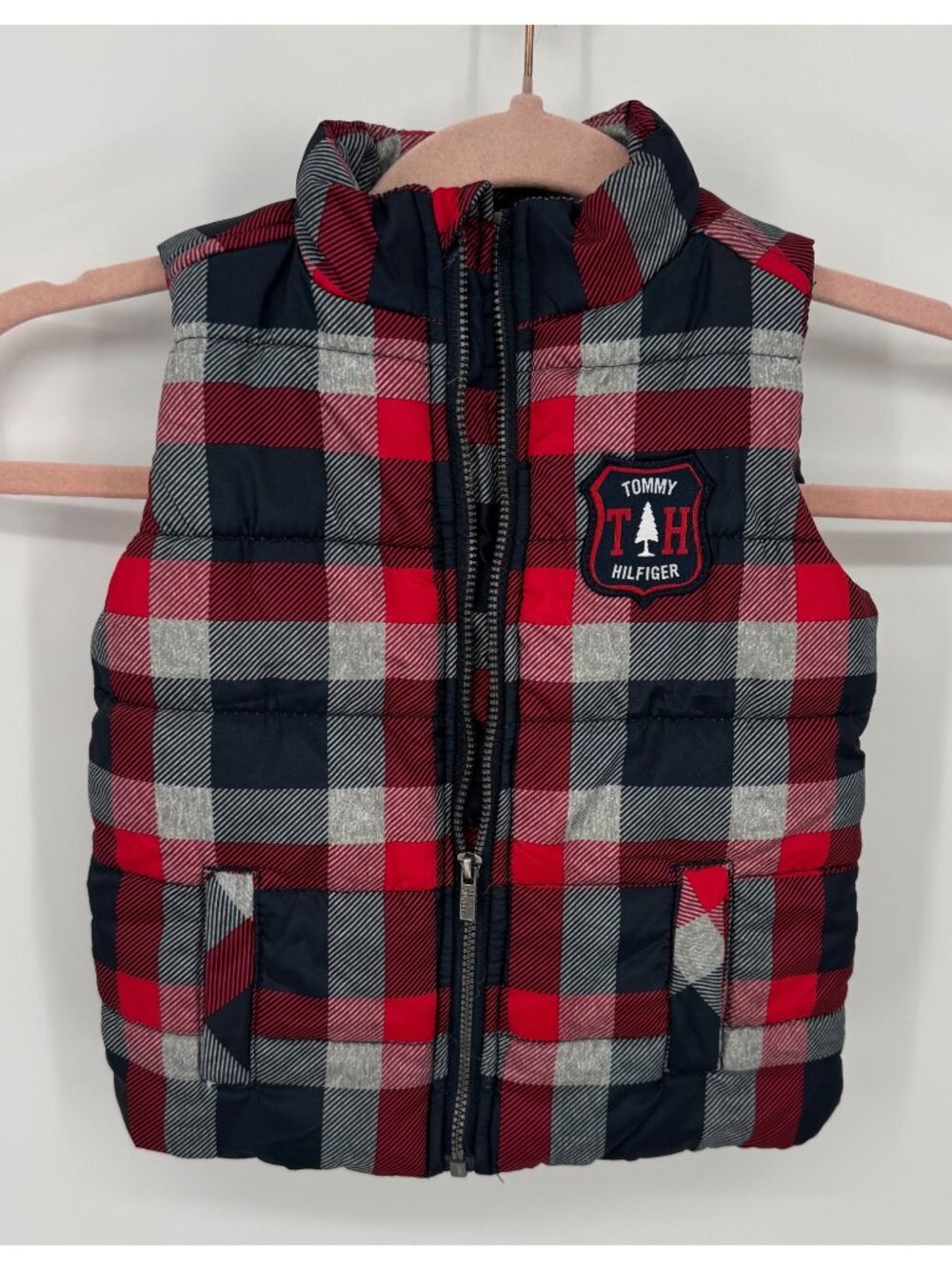 Tommy Hilfiger Infant Boys Red & Navy Plaid Puffer Vest Size 18M